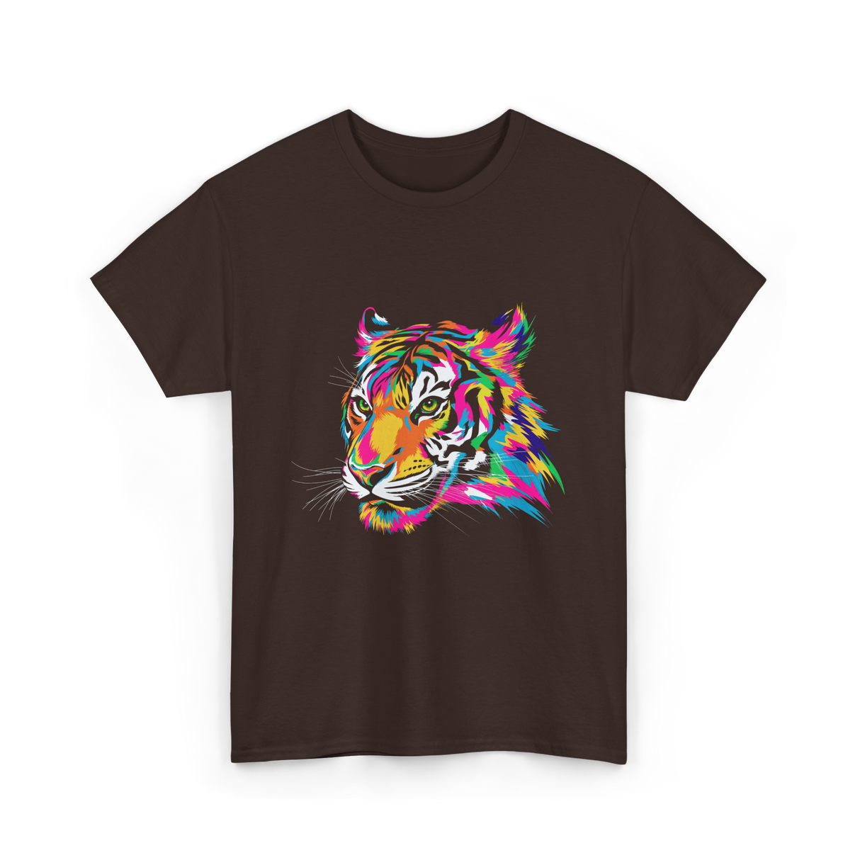 Colorful Tiger Art Animals T-Shirt - Dark Chocolate