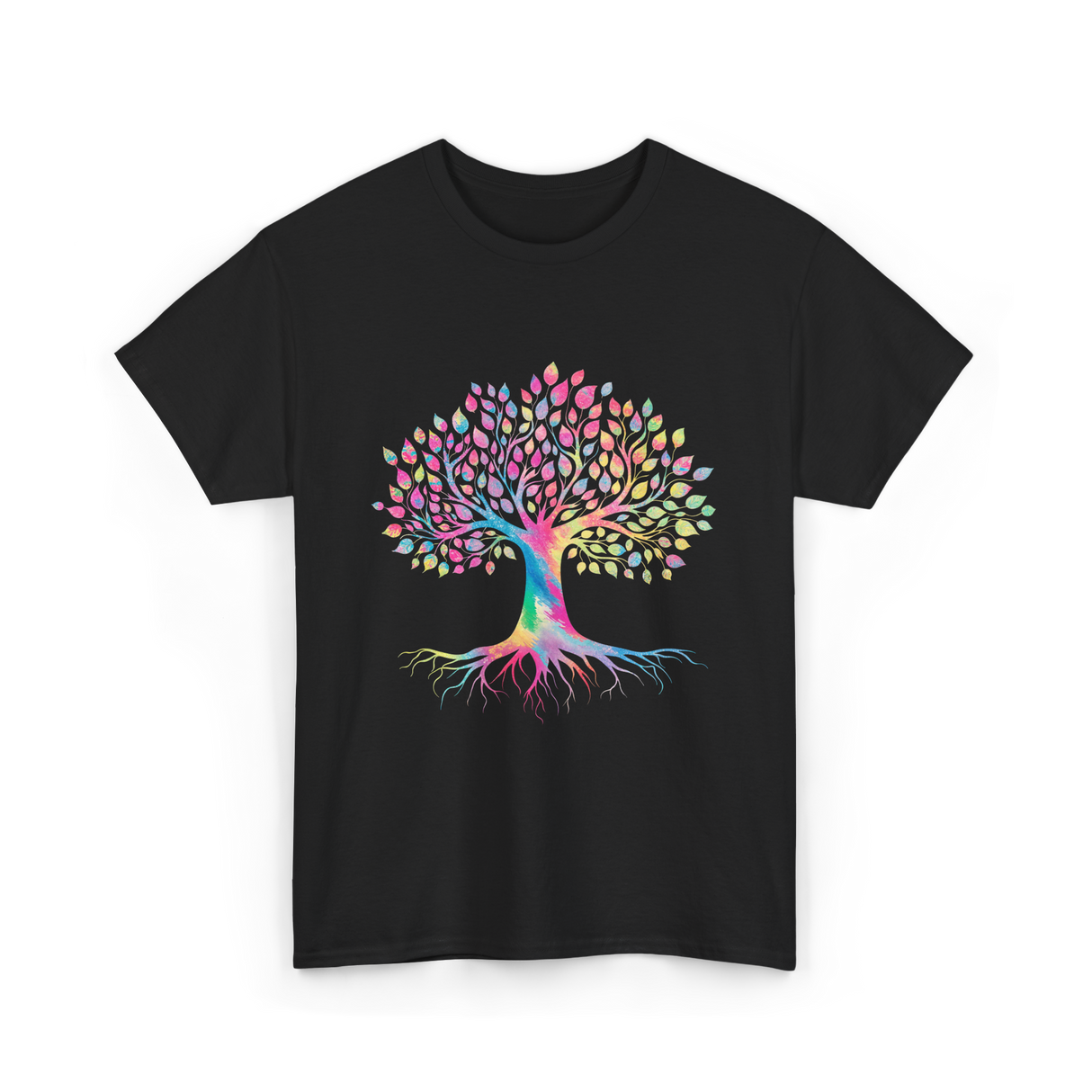 Colorful Tree Art Nature Design T-Shirt - Black