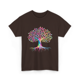 Colorful Tree Art Nature Design T-Shirt - Dark Chocolate