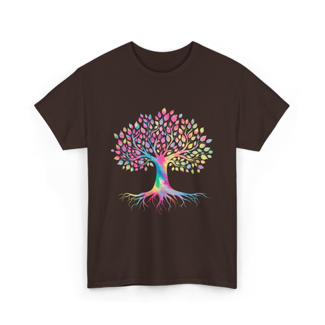 Colorful Tree Art Nature Design T-Shirt - Dark Chocolate