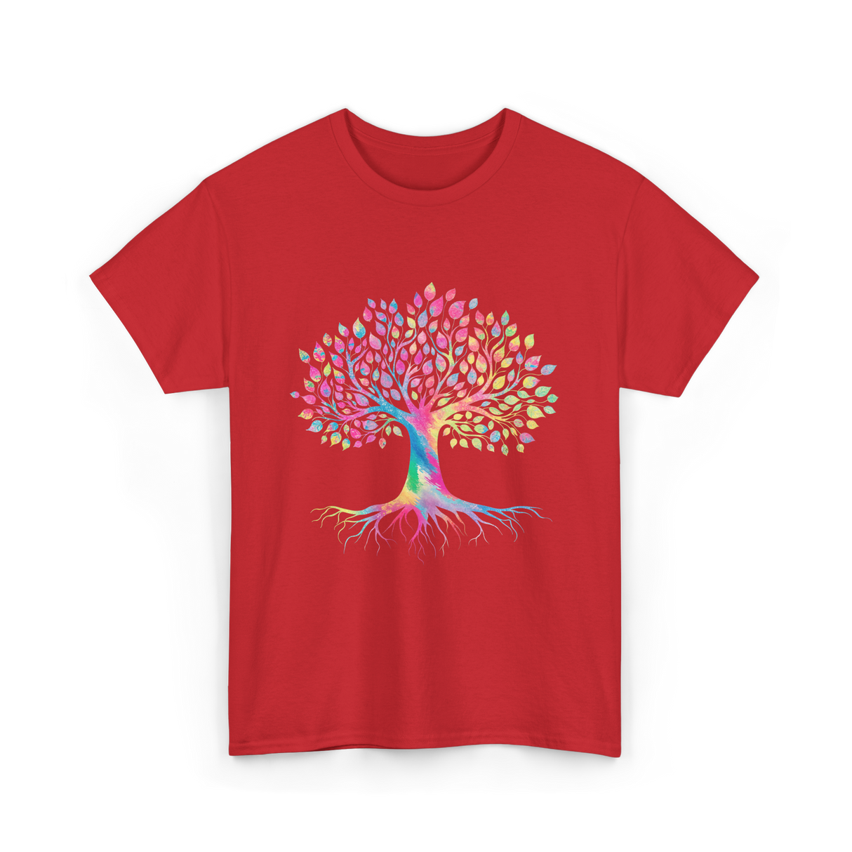 Colorful Tree Art Nature Design T-Shirt - Red