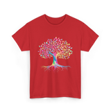 Colorful Tree Art Nature Design T-Shirt - Red