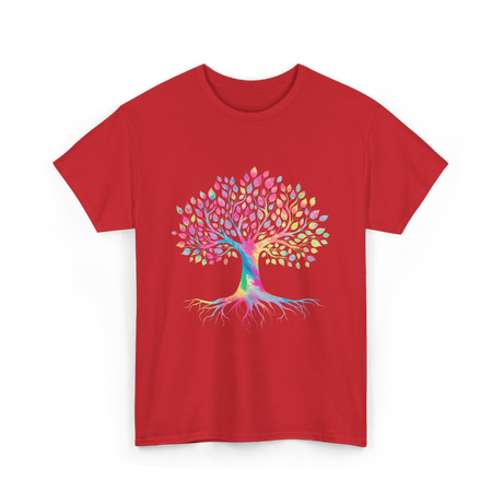 Colorful Tree Art Nature Design T-Shirt - Red