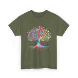 Colorful Tree Art Nature Design T-Shirt - Military Green