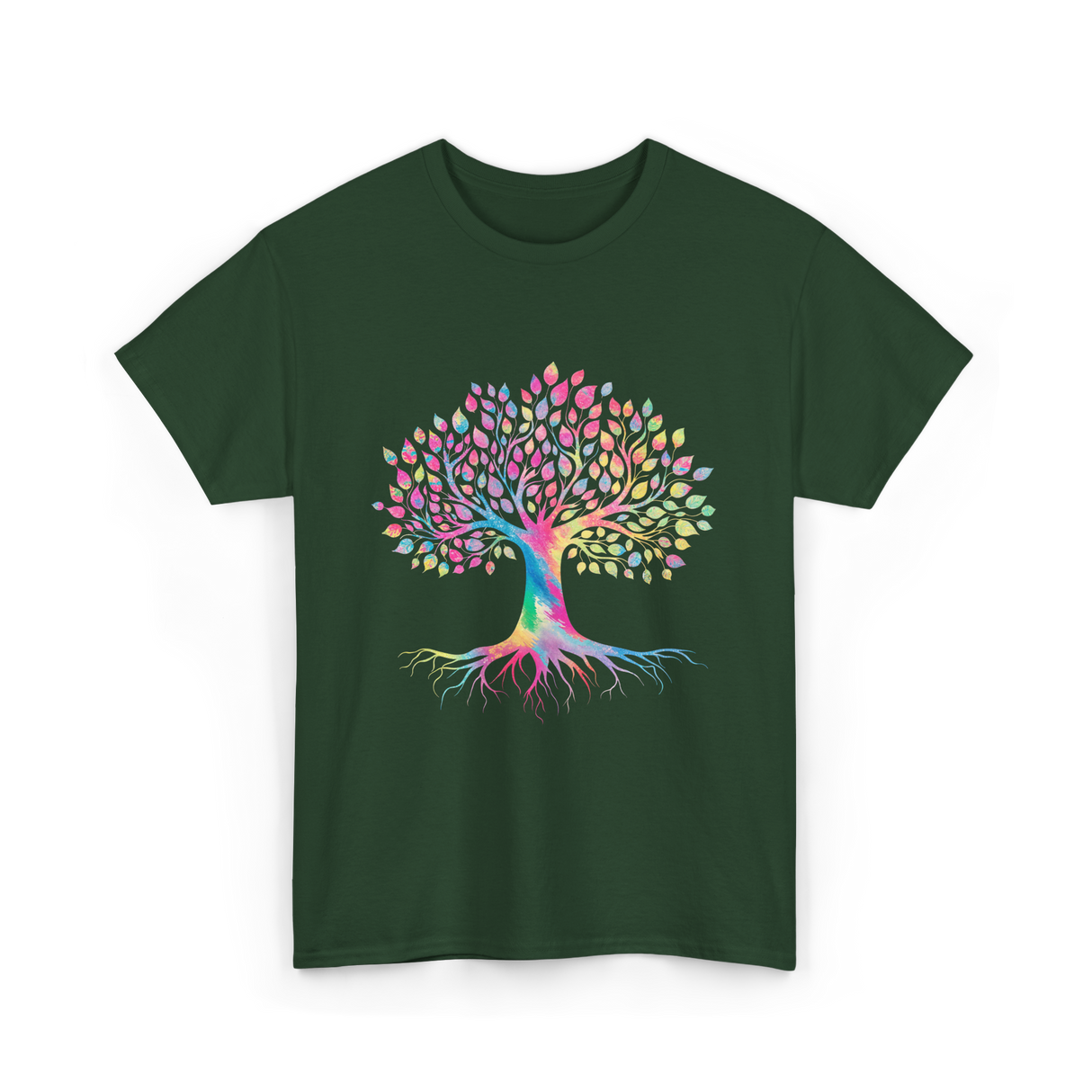 Colorful Tree Art Nature Design T-Shirt - Forest Green