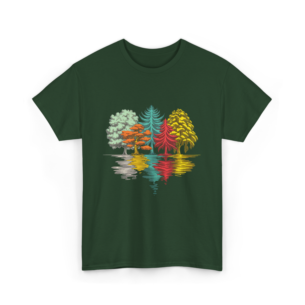 Colorful Trees Nature Wildlife T-Shirt - Forest Green