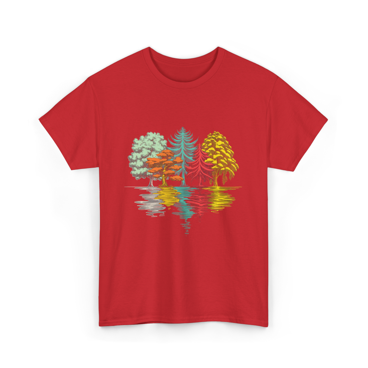 Colorful Trees Nature Wildlife T-Shirt - Red