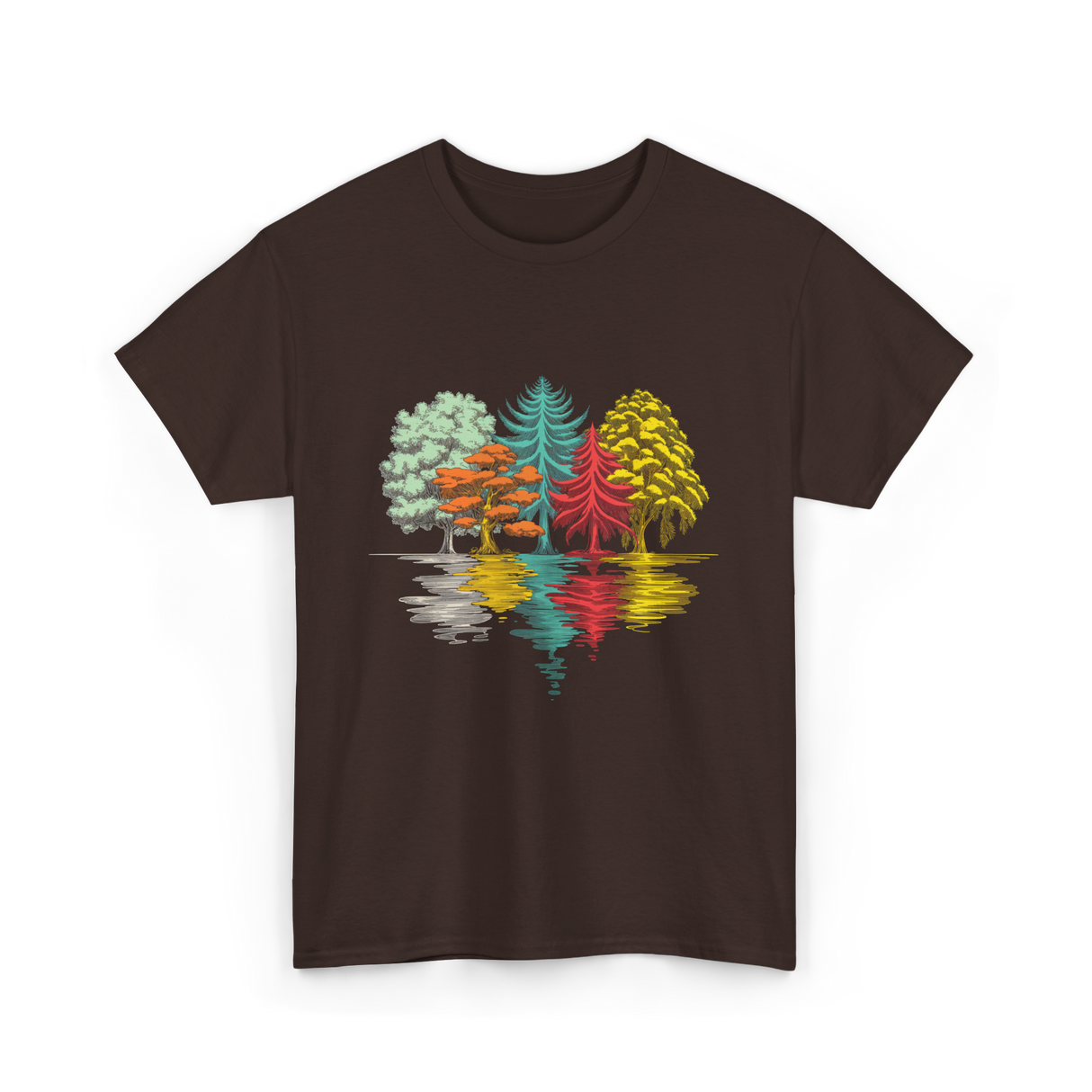 Colorful Trees Nature Wildlife T-Shirt - Dark Chocolate