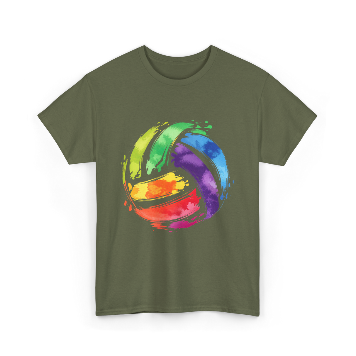 Colorful Volleyball T-Shirt - Military Green