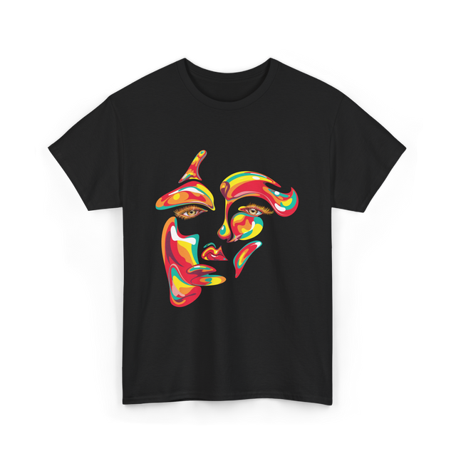 Colorful Woman Abstract Art Face T-Shirt - Black