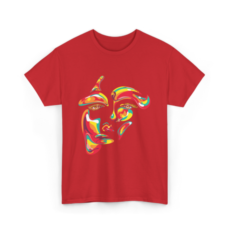 Colorful Woman Abstract Art Face T-Shirt - Red