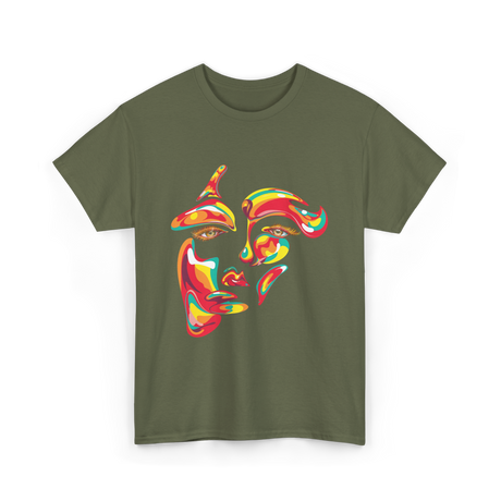 Colorful Woman Abstract Art Face T-Shirt - Military Green