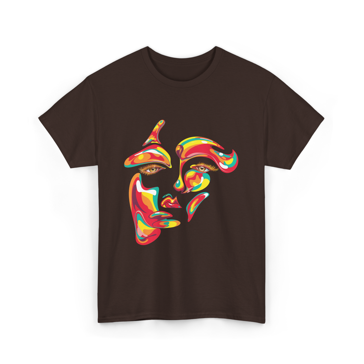 Colorful Woman Abstract Art Face T-Shirt - Dark Chocolate