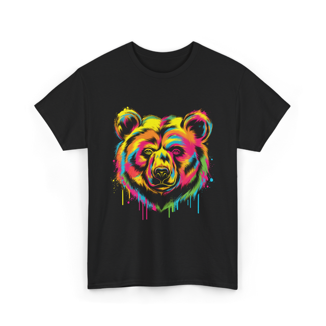 Colourful Bear Artwork Animal Art T-Shirt - Black