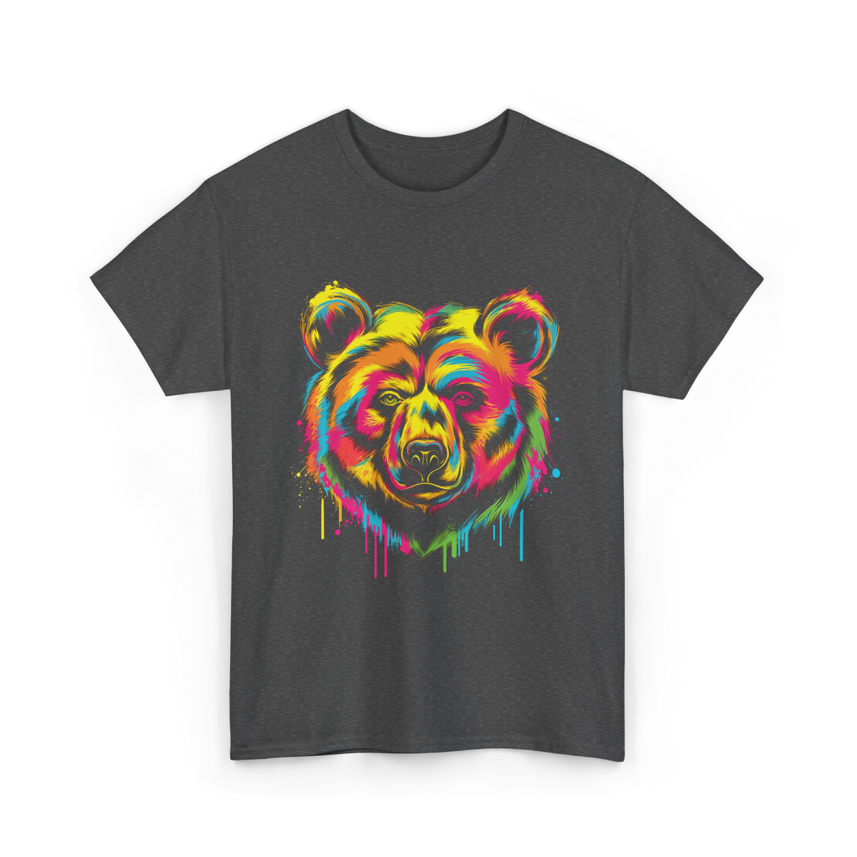 Colourful Bear Artwork Animal Art T-Shirt - Dark Heather