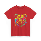 Colourful Bear Artwork Animal Art T-Shirt - Red