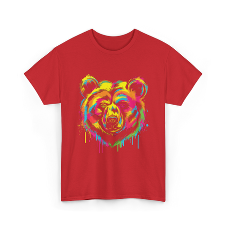 Colourful Bear Artwork Animal Art T-Shirt - Red