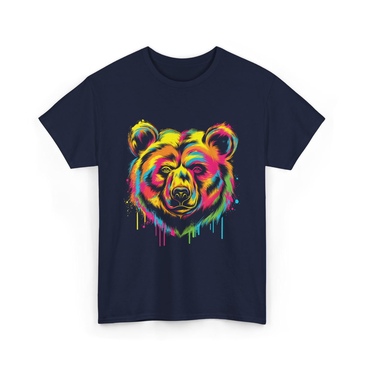 Colourful Bear Artwork Animal Art T-Shirt - Navy