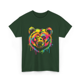 Colourful Bear Artwork Animal Art T-Shirt - Forest Green