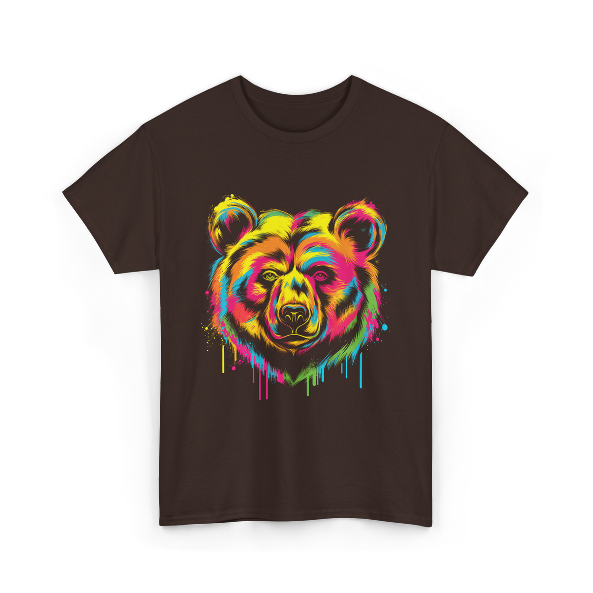 Colourful Bear Artwork Animal Art T-Shirt - Dark Chocolate