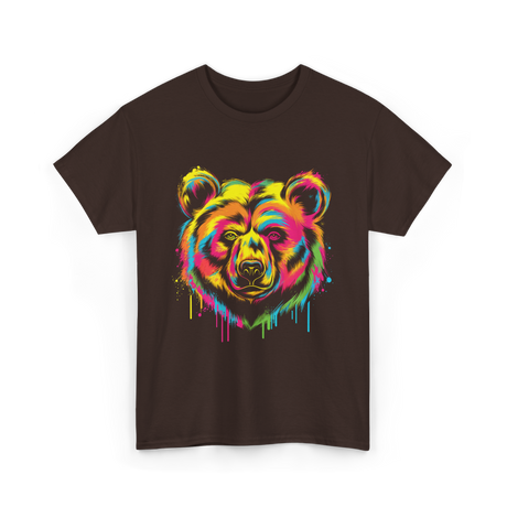 Colourful Bear Artwork Animal Art T-Shirt - Dark Chocolate