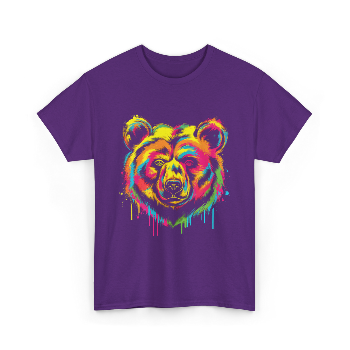 Colourful Bear Artwork Animal Art T-Shirt - Purple