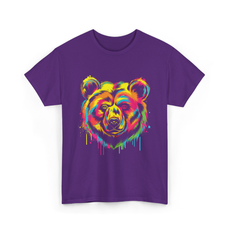 Colourful Bear Artwork Animal Art T-Shirt - Purple