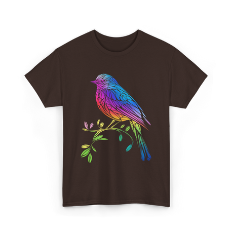 Colourful Bird Birdwatching T-Shirt - Dark Chocolate