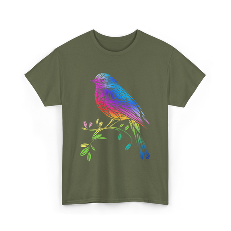 Colourful Bird Birdwatching T-Shirt - Military Green