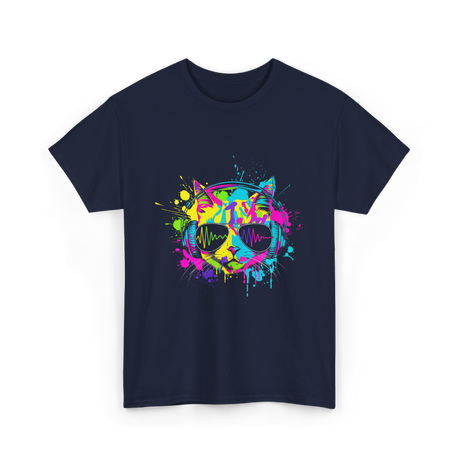 Colourful Cat DJ Music T-Shirt - Navy