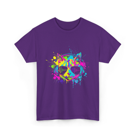 Colourful Cat DJ Music T-Shirt - Purple