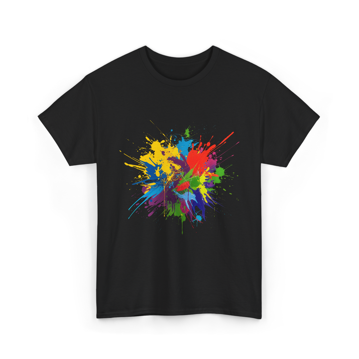 Colourful Paint Splashes Art T-Shirt - Black