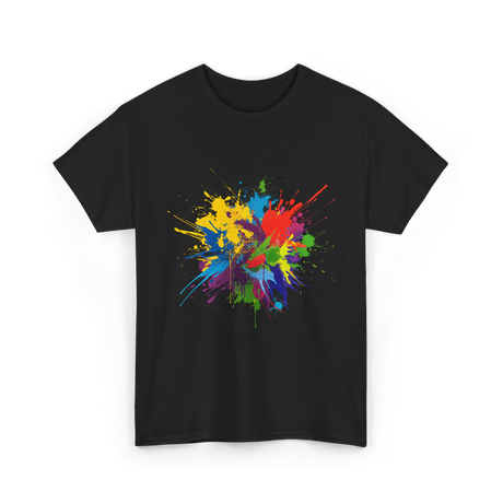 Colourful Paint Splashes Art T-Shirt - Black