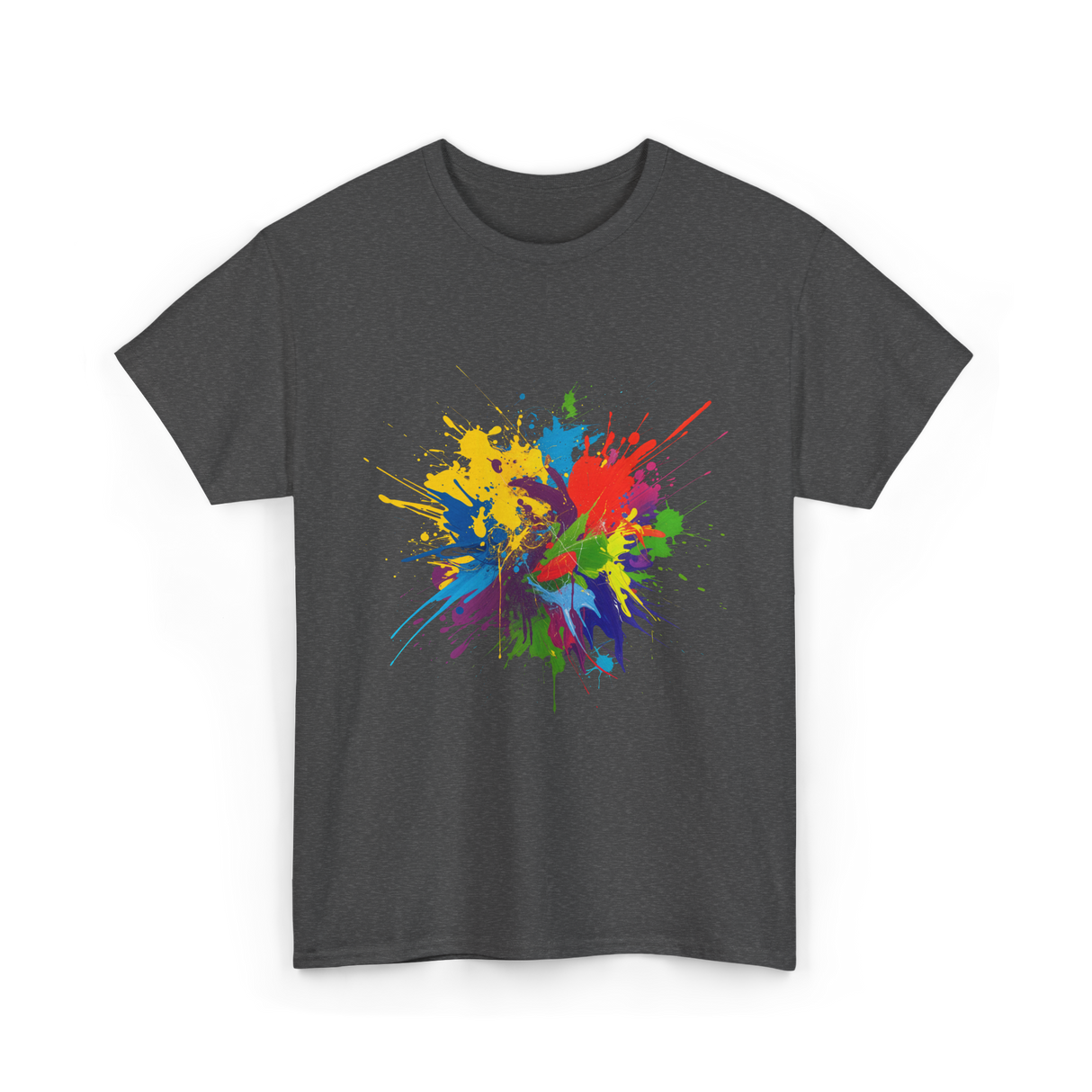 Colourful Paint Splashes Art T-Shirt - Dark Heather