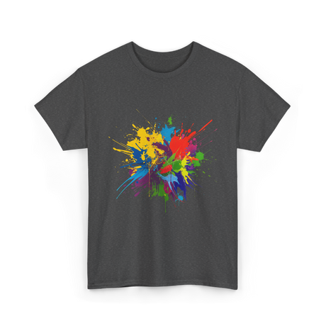 Colourful Paint Splashes Art T-Shirt - Dark Heather