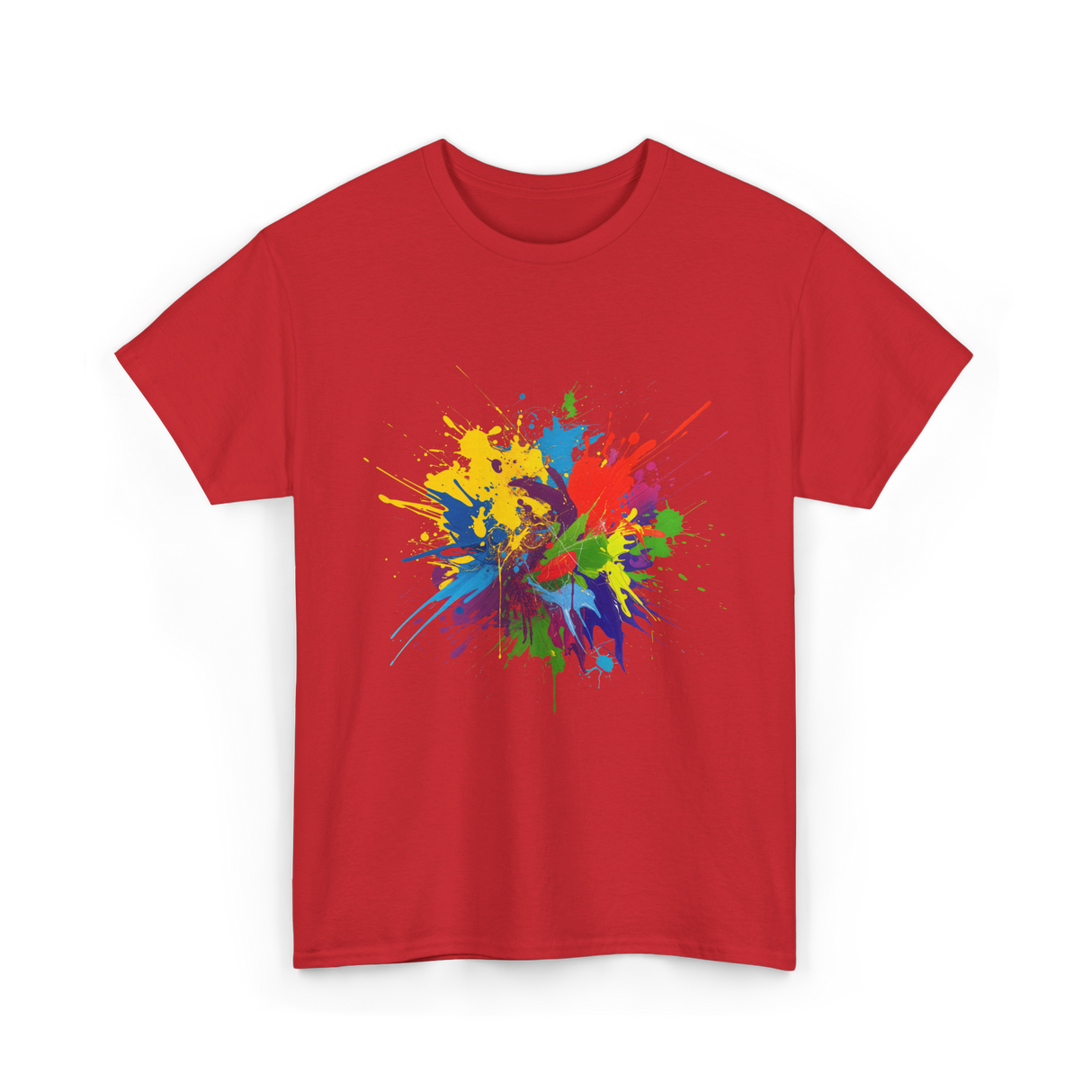 Colourful Paint Splashes Art T-Shirt - Red