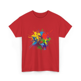 Colourful Paint Splashes Art T-Shirt - Red