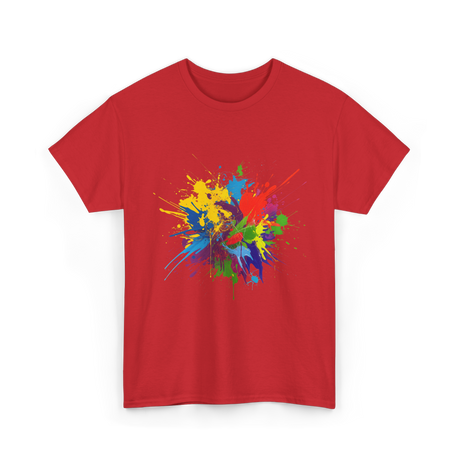 Colourful Paint Splashes Art T-Shirt - Red