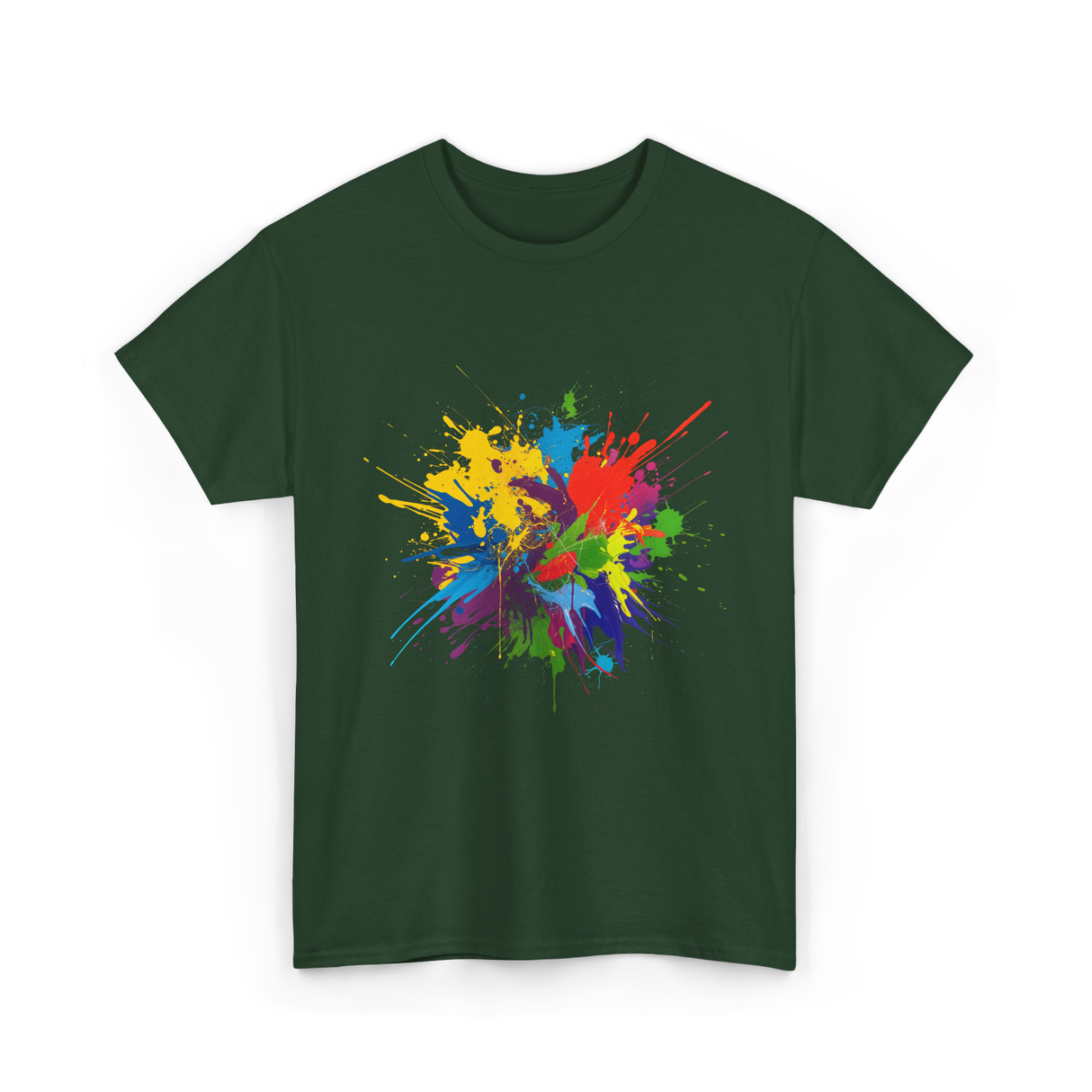 Colourful Paint Splashes Art T-Shirt - Forest Green