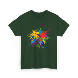 Colourful Paint Splashes Art T-Shirt - Forest Green