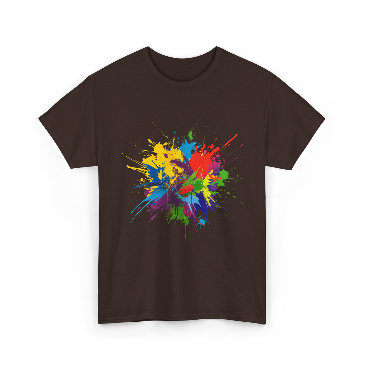 Colourful Paint Splashes Art T-Shirt - Dark Chocolate