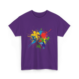 Colourful Paint Splashes Art T-Shirt - Purple