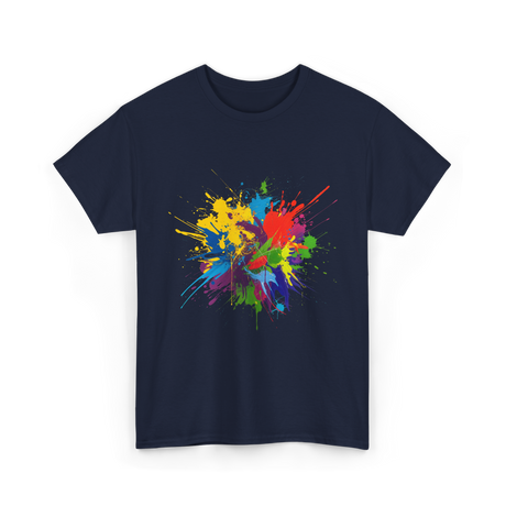 Colourful Paint Splashes Art T-Shirt - Navy