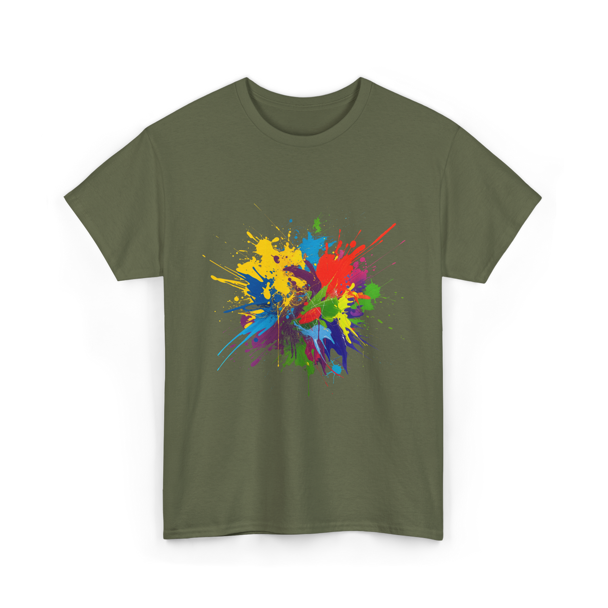 Colourful Paint Splashes Art T-Shirt - Military Green