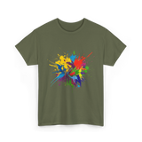 Colourful Paint Splashes Art T-Shirt - Military Green