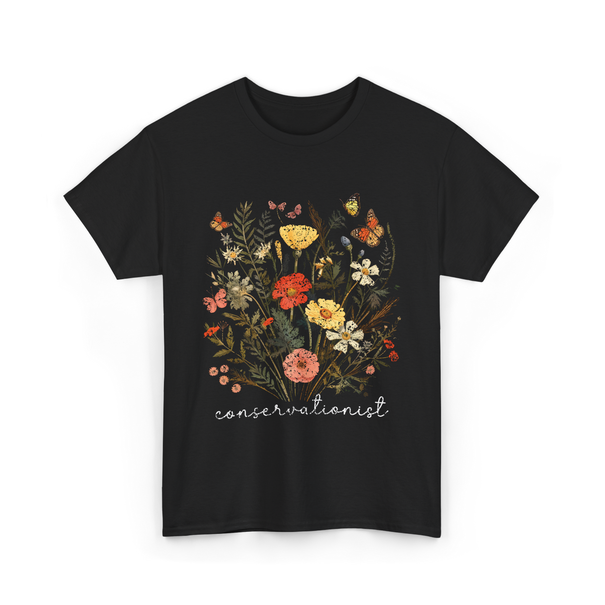 Conservationist Floral Nature Life T-Shirt - Black