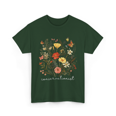 Conservationist Floral Nature Life T-Shirt - Forest Green