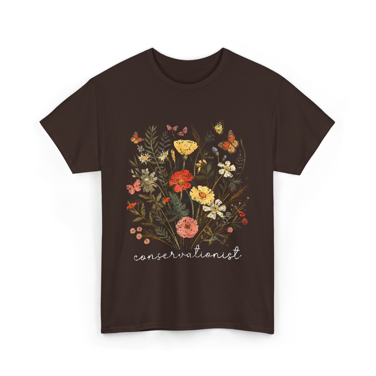 Conservationist Floral Nature Life T-Shirt - Dark Chocolate