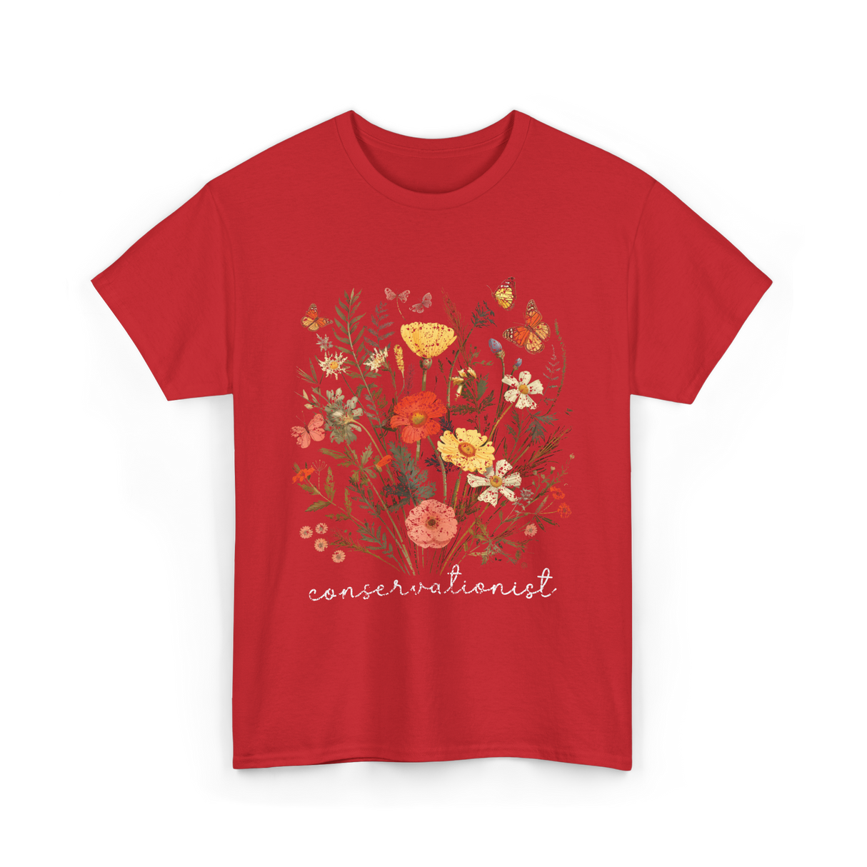 Conservationist Floral Nature Life T-Shirt - Red