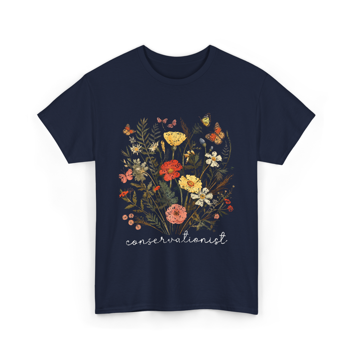 Conservationist Floral Nature Life T-Shirt - Navy